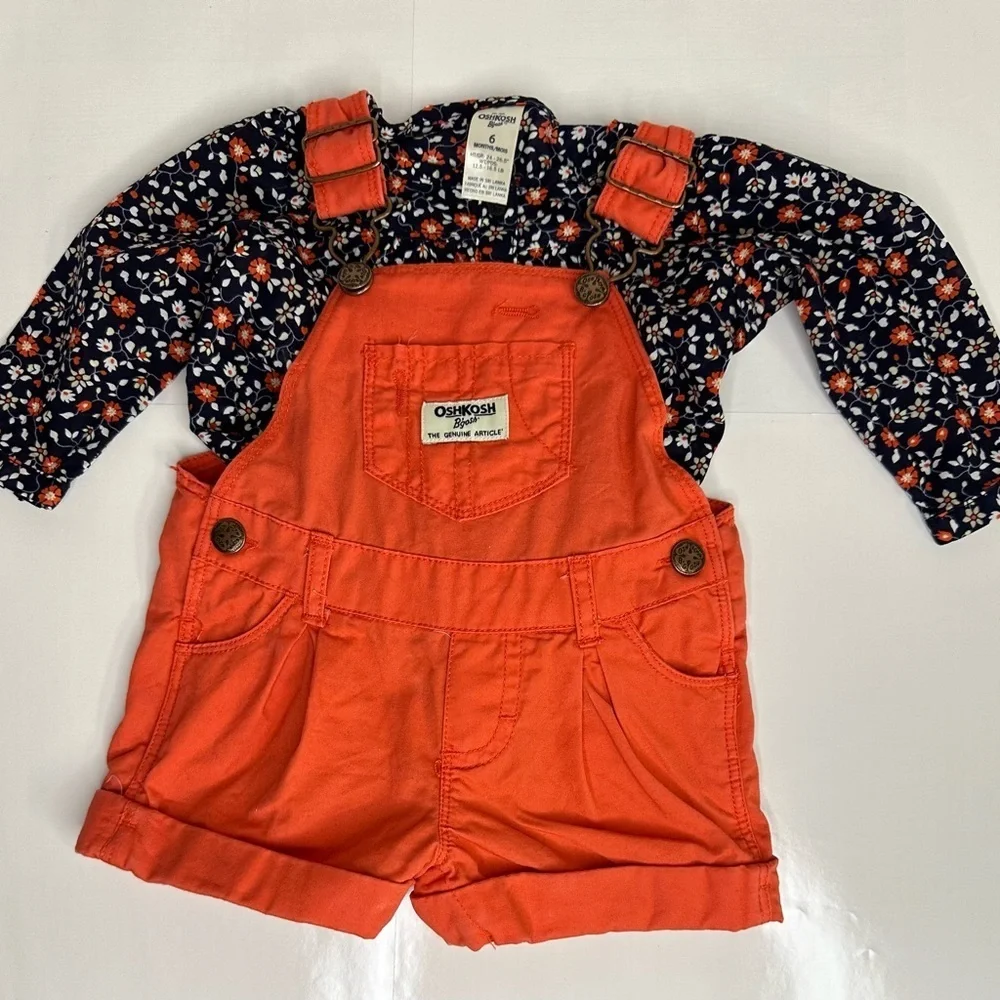 OshKosh b'gosh overalls and long sleeve onesie sz 6 mth